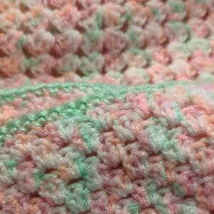 handmade crocheted baby blanket 35 X 35 Pink/Green Motif